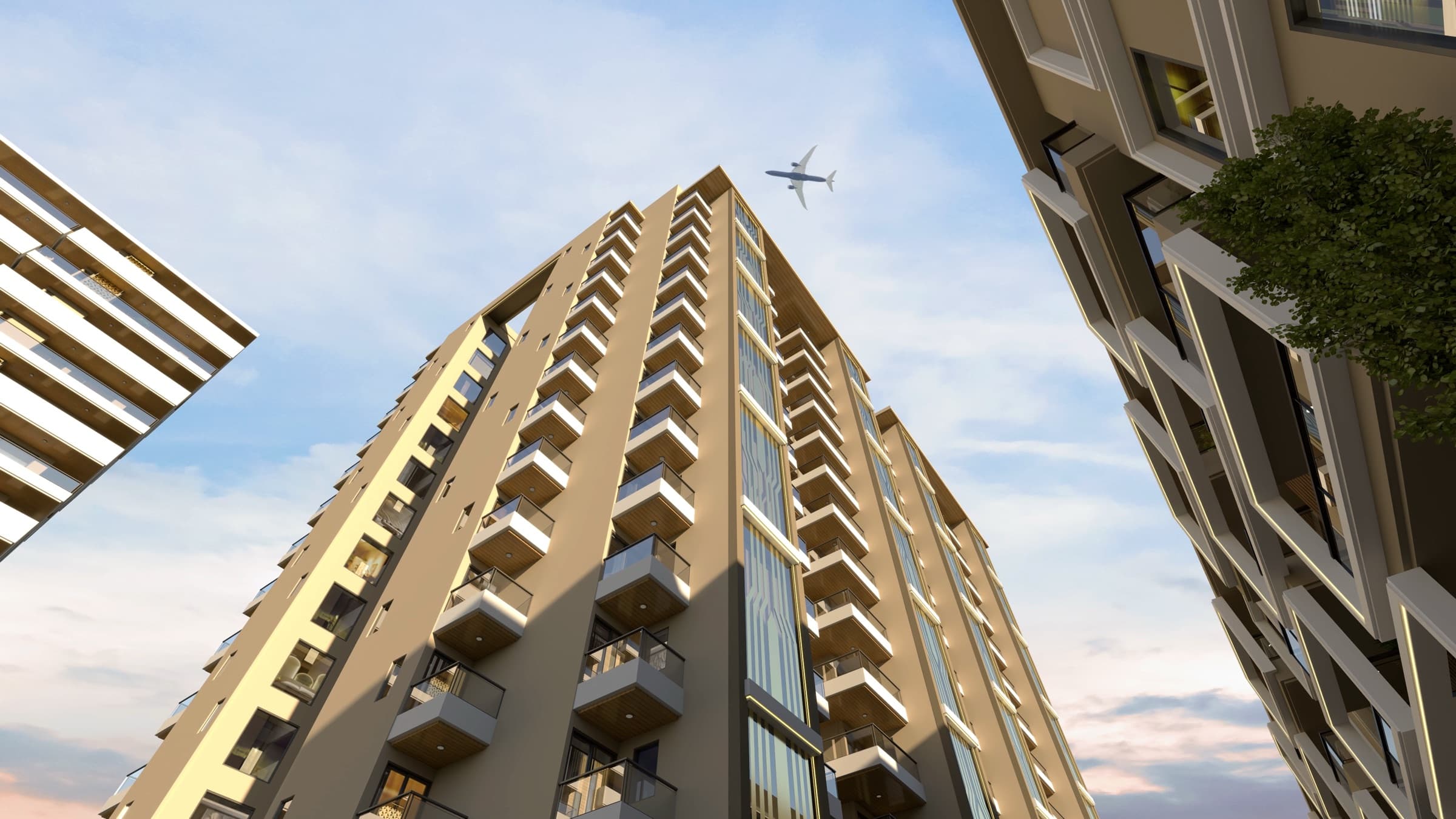 Golden Era Homes — high-rise elevation, low angle